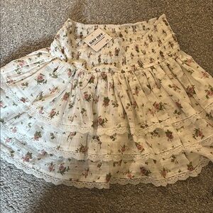 Day Off Floral Mini Skirt - Cream and Pink